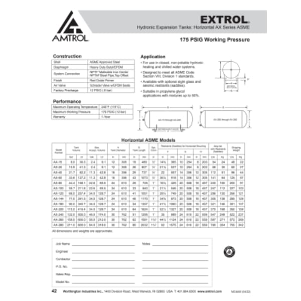 10.9 Gallon - AX-20V EXTROL 175 PSI ASME