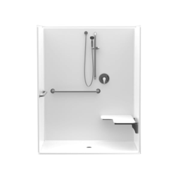 1603BFSD 60 x 34 AcrylX Alcove Center Drain One-Piece Shower in White, ANSI Compliant Configuration with Left Hand Folding Seat