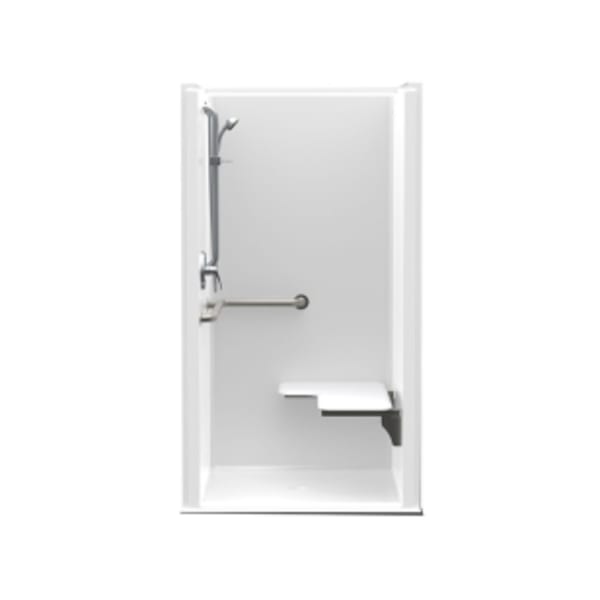 1363BFRF 36 x 36 AcrylX Alcove Center Drain One-Piece Shower in White, L-Bar with Left Hand Folding Seat Configuration