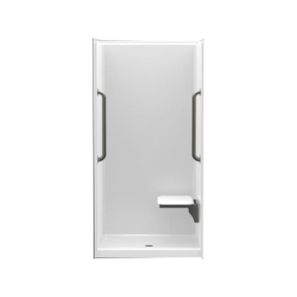 1363EN 36 x 36 AcrylX Alcove Center Drain One-Piece Shower in White, Two 24" Vertical Entry Bars with Right Hand Folding Seat