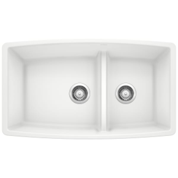 Performa 1-3/4 Double Bowl Kitchen Sink with Low Divide - White