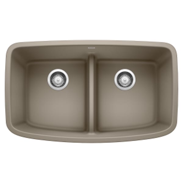 Valea Equal Double Bowl Kitchen Sink with Low Divide - Truffle