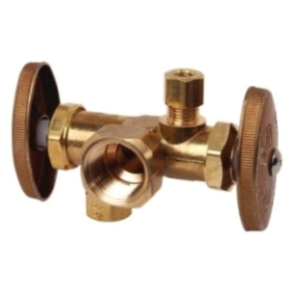 1/2" x 3/8" x 1/4" Dual Straight Stop - FIP x Comp x Comp, Rough Brass