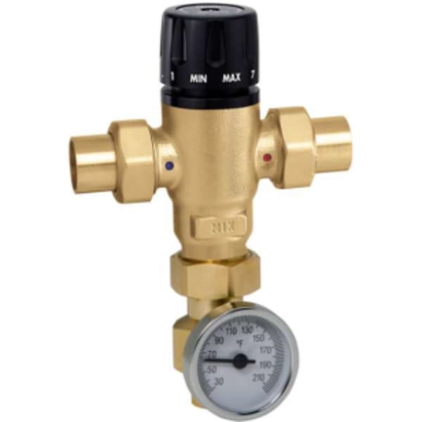 MixCal™ 3-way Mixing Valve 3/4" Sweat w/Check Valves & Temp Gauge