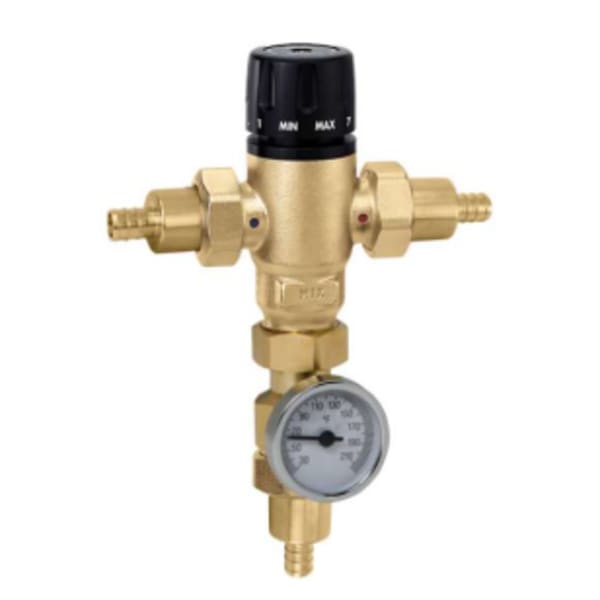 MixCal™ 3-way Mixing Valve 1" Pex Expansion w/Check Valves & Temp Gauge