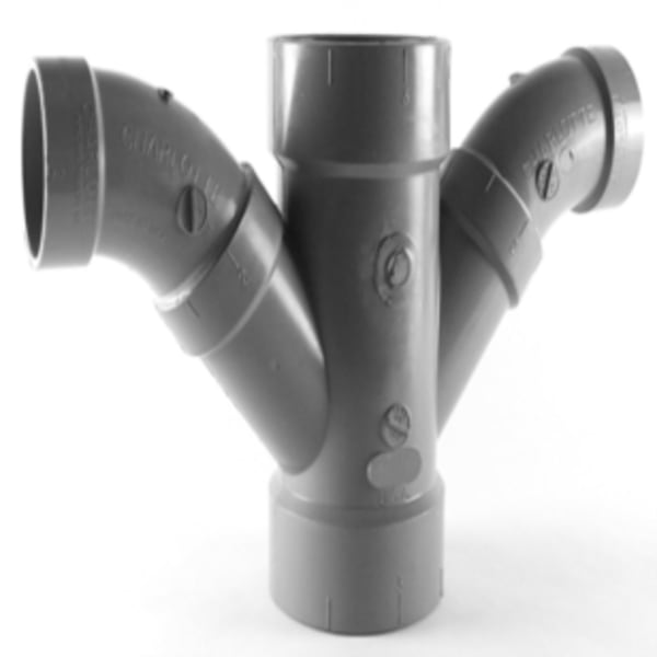 2" x 2" x 1-1/2" x 1-1/2" Combination Double Wye All Hub CPVC Chemical Drainage Fitting
