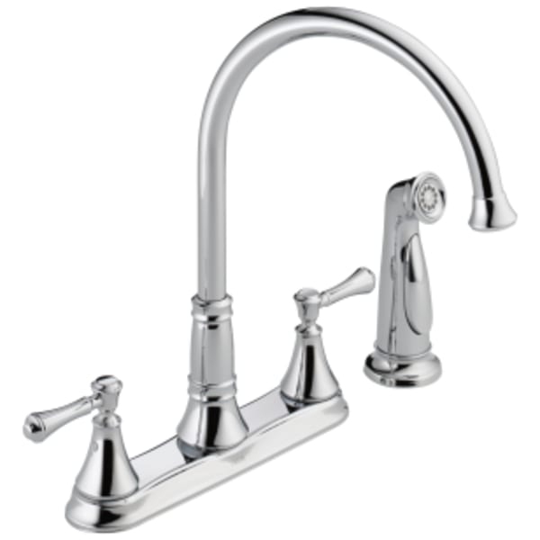 Delta Cassidy™: Two Handle Kitchen Faucet with Spray in Chrome