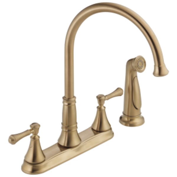 Delta Cassidy™: Two Handle Kitchen Faucet with Spray in Champagne Bronze