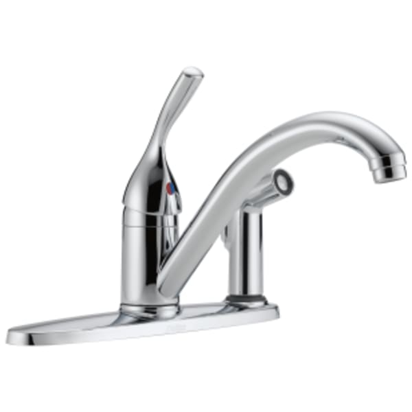 Delta 134 / 100 / 300 / 400 Series: Single Handle Kitchen Faucet with Integral Spray in Chrome