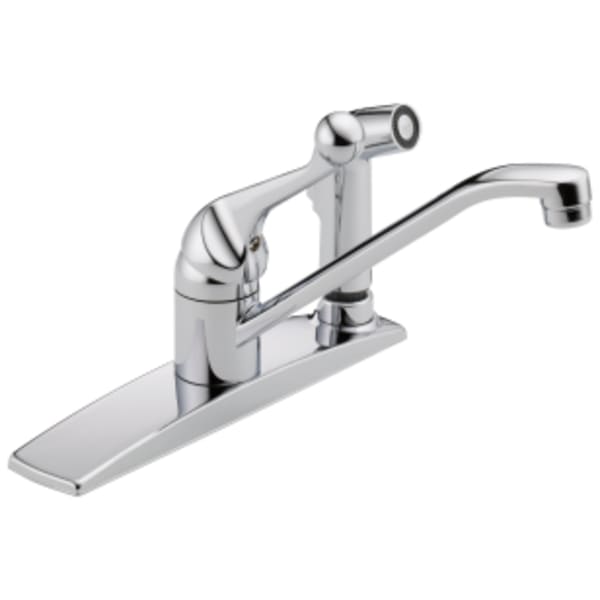 Delta 134 / 100 / 300 / 400 Series: Single Handle Kitchen Faucet with Integral Spray in Chrome