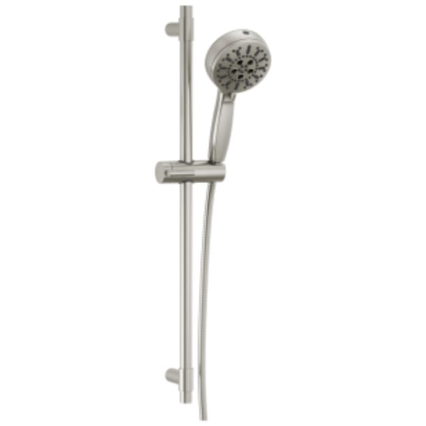 Delta Universal Showering Components: 7-Setting Slide Bar Hand Shower with Cleaning spray in Lumicoat Stainless