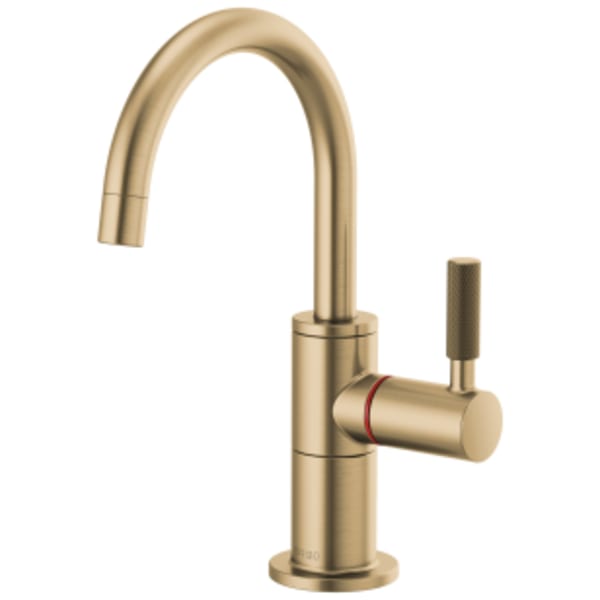 Brizo Litze®: Instant Hot Faucet with Arc Spout and Knurled Handle in Luxe Gold