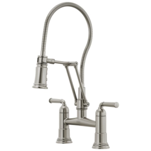 Brizo Rook® Articulating Bridge Faucet with Finished Hose Stainless