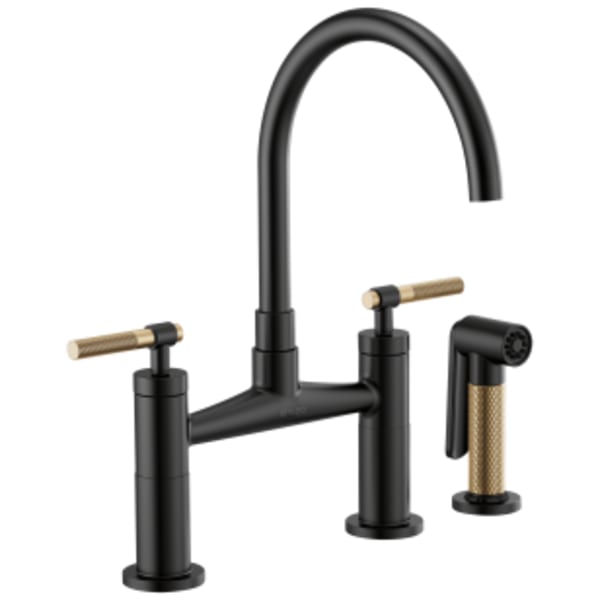 Brizo Litze® Bridge Faucet with Arc Spout and Knurled Handle Matte Black/Luxe Gold