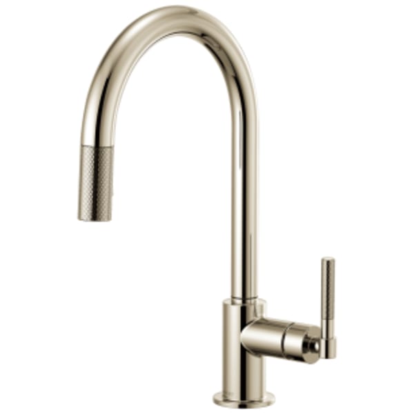 Brizo Litze®: Pull-Down Faucet with Arc Spout and Knurled Handle in Polished Nickel