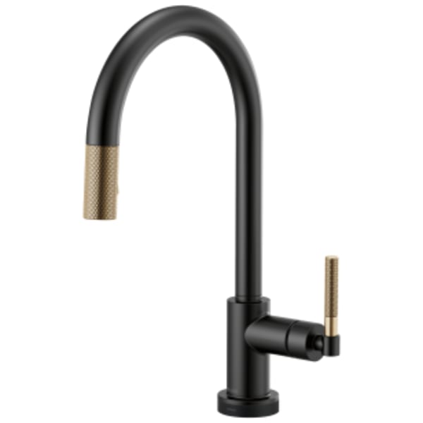 Brizo Litze®: SmartTouch® Pull-Down Kitchen Faucet with Arc Spout and Knurled Handle in Matte Black/Luxe Steel