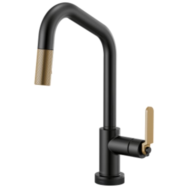 Brizo Litze®: SmartTouch® Pull-Down Kitchen Faucet with Angled Spout and Industrial Handle in Matte Black/Luxe Steel