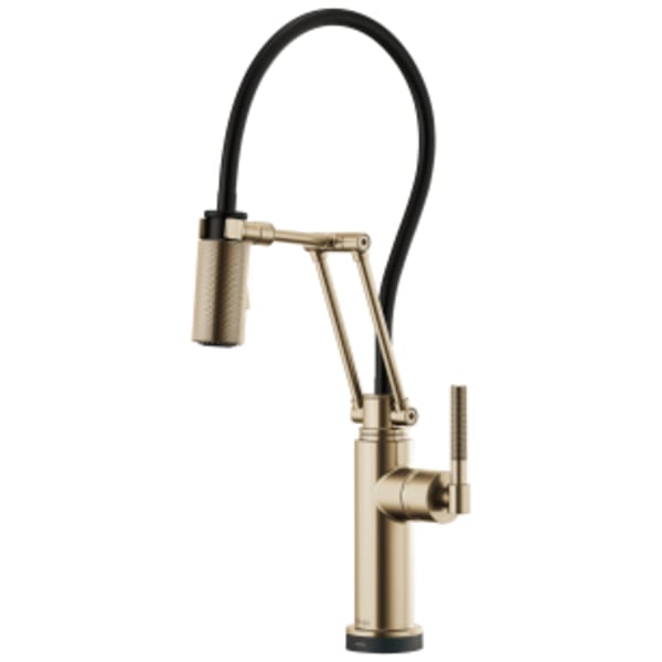 Brizo Litze®: SmartTouch® Articulating Kitchen Faucet with Knurled Handle in Luxe Gold