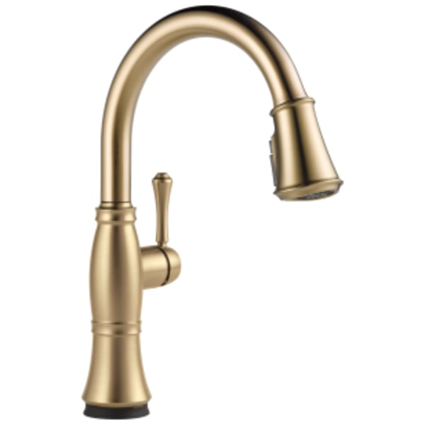 Delta Cassidy™: Single Handle Pull-Down Kitchen Faucet with Touch2O® and ShieldSpray® Technologies in Lumicoat Champagne Bronze