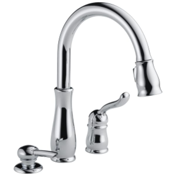 Delta Leland®: Single Handle Pull-Down Kitchen Faucet with Soap Dispenser in Chrome