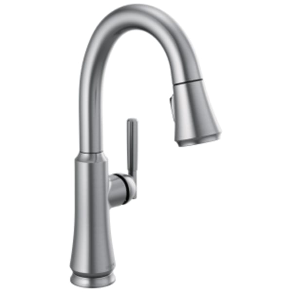 Delta Coranto™: Single Handle Pull Down Bar/Prep Faucet in Arctic Stainless
