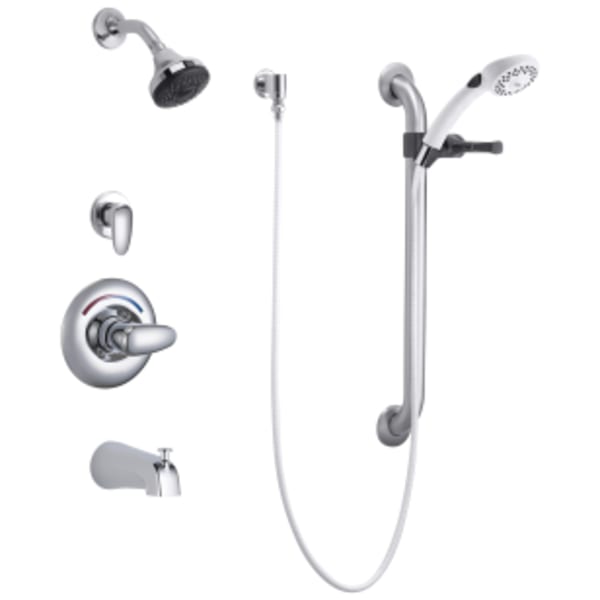 Commercial T13H: Monitor® 13 Series Tub and Dual Shower Trim, Diverter, Hand Shower and Grab Bar in Chrome