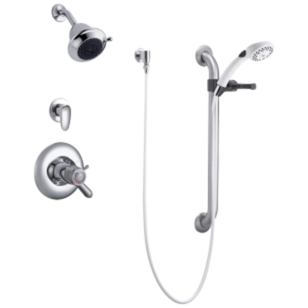 Commercial T17TH: Universal Dual Shower Trim, Diverter, Hand Shower, and Grab Bar in Chrome