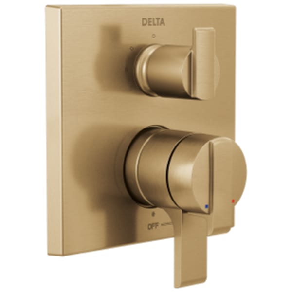 Delta Ara®: Angular Modern Monitor® 17 Series Valve Trim with 3-Setting Integrated Diverter in Champagne Bronze