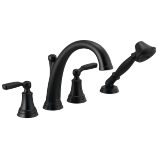 Delta Woodhurst™: Roman Tub with Hand Shower Trim in Matte Black