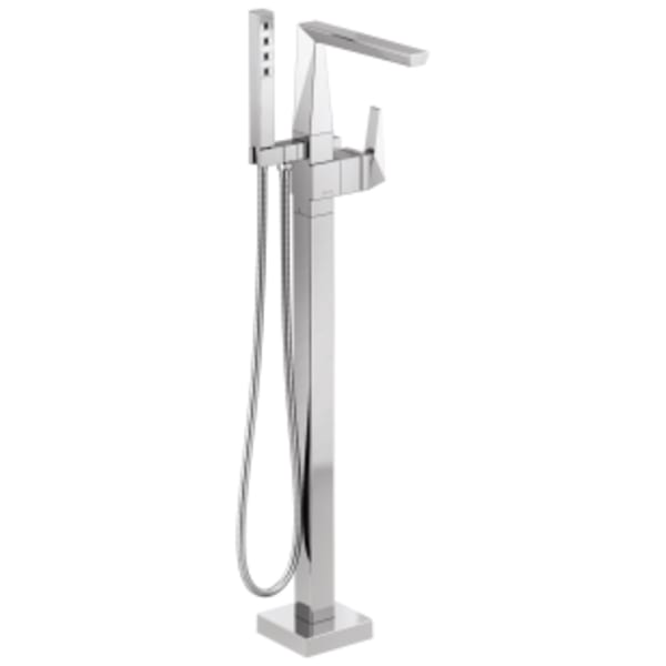 Delta Trillian™: Single Handle Floor Mount Tub Filler Trim in Lumicoat Chrome