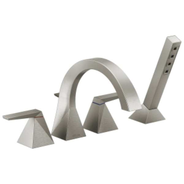 Delta Trillian™: Two-Handle Roman Tub Trim with Hand Shower in Lumicoat Stainless