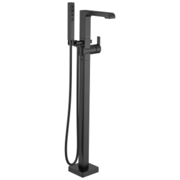 Delta Ara®: Single Handle Floor Mount Tub Filler Trim with Hand Shower in Matte Black