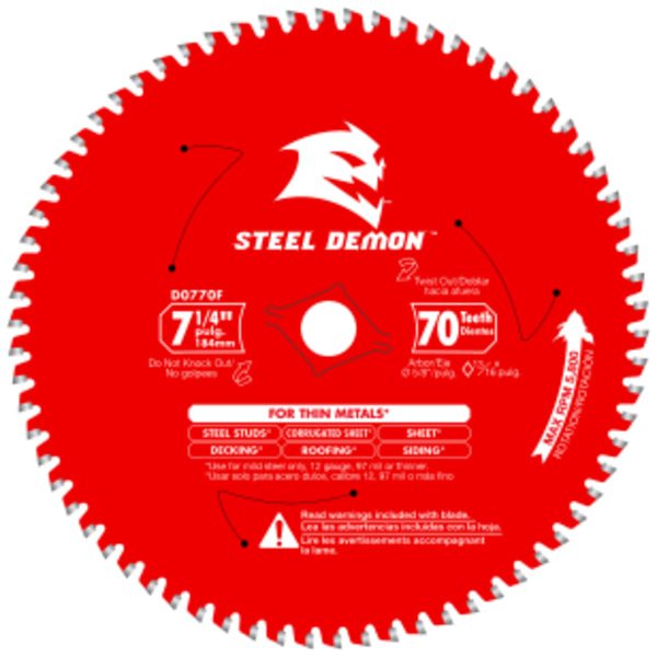 7-1/4" x 70-Teeth Steel Demon™ Carbide Saw Blade for Thin Metal