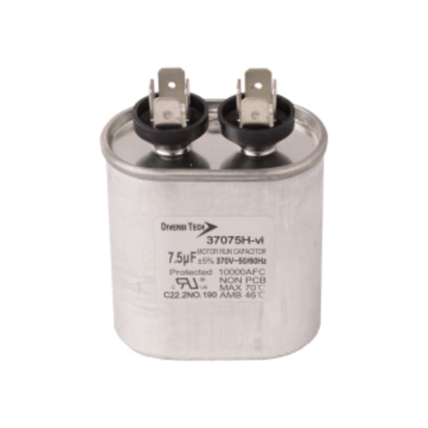 Motor run capacitor, 370V, oval, 7.5mfd