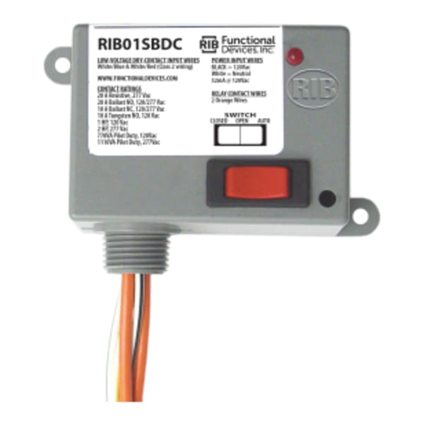 Dry Contact Relay, 20 Amp SPST-N/O + Override, Class 2 Dry Contact Input, 120 Vac Power Input, NEMA 1 Housing