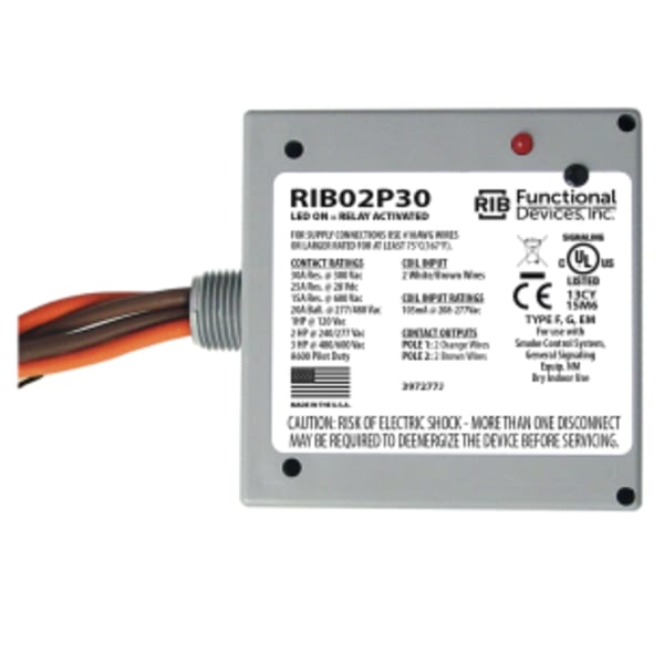 Power Relay, 30 Amp DPST-N/O, 208-277 Vac Coil, NEMA 1 Housing