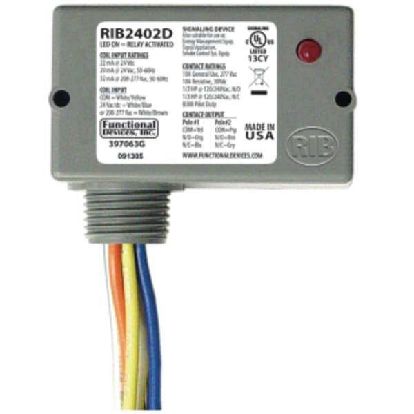 Pilot Relay, 10 Amp DPDT, 24 Vac/dc/208-277 Vac Coil, NEMA 1 Housing