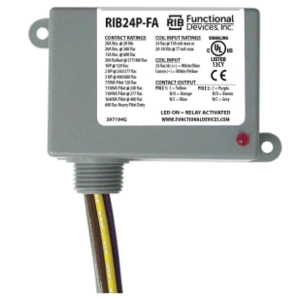 Polarized Relay, 20 Amp DPDT, 24 Vac/dc Coil, NEMA 1 Housing