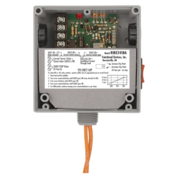 Current Switch and Relay Combination, 20 Amp SPST + Override, 24 Vac/dc Coil, Adjustable, 0.50-20 Amp, NEMA 1 Housing