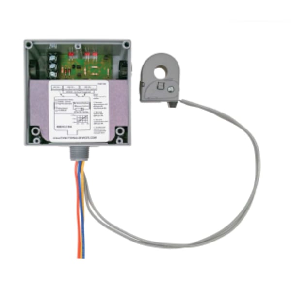 Current Switch and Relay Combination, 10 Amp SPDT Relay, 10-30Vac/dc Coil/Remote Solid Core Adjustable Current Switch Combination, 1.25-150 Amp, NEMA 1 Housing