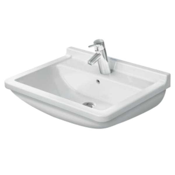 Duravit Starck 3 23 5/8" Rectangular Wall Mounted Sink in White with Widespread Faucet Holes and with Overflow