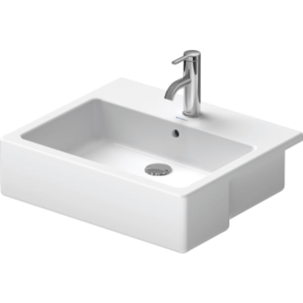 Duravit Vero 21 5/8" Rectangular Semi-Recessed Sink in White with Widespread Faucet Holes and Overflow