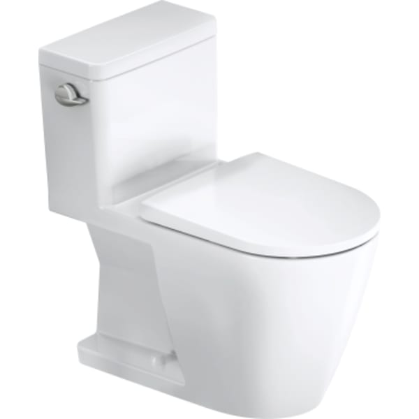 Duravit D-Neo 1.28 GPF Single Flush Rimless Elongated ADA Compliant One Piece Toilet in White, Left Lever Flush - Seat Sold Separately