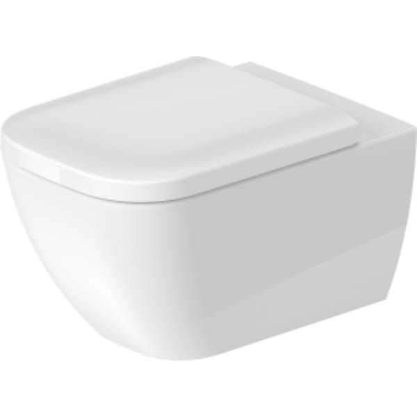 Duravit Happy D.2 1.6/0.8 GPF Dual Flush Rimless ADA Compliant Compact Elongated Wall Mounted Toilet in White - Seat, Actuator, and In-Wall Tank and Carrier Sold Separately