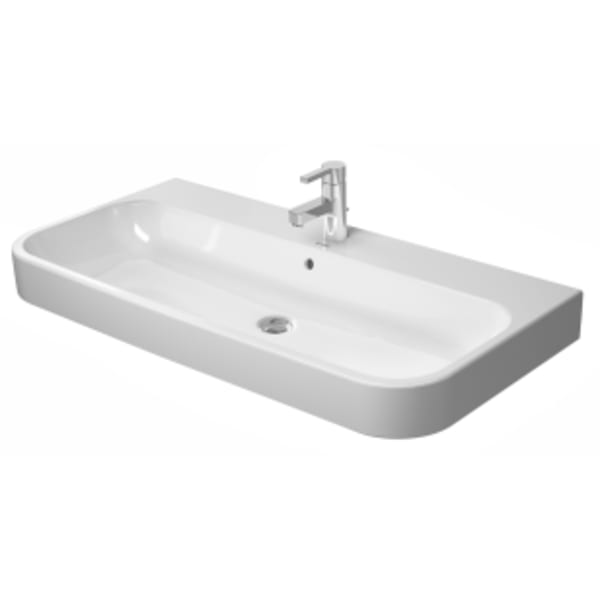 Duravit Happy D.2 39 3/8" Rectangular Wall Mounted Sink in White with Single Faucet Hole and with Overflow