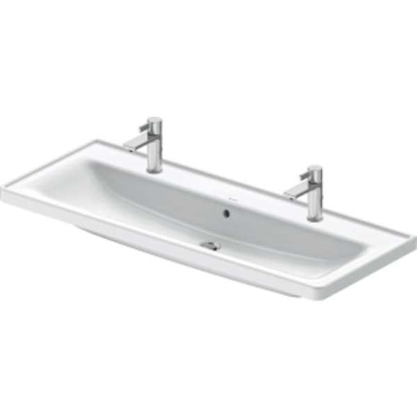 Duravit D-Neo 47 1/2" Rectangular Wall Mounted Sink in White with Two Sets of Single Faucet Holes and with Overflow