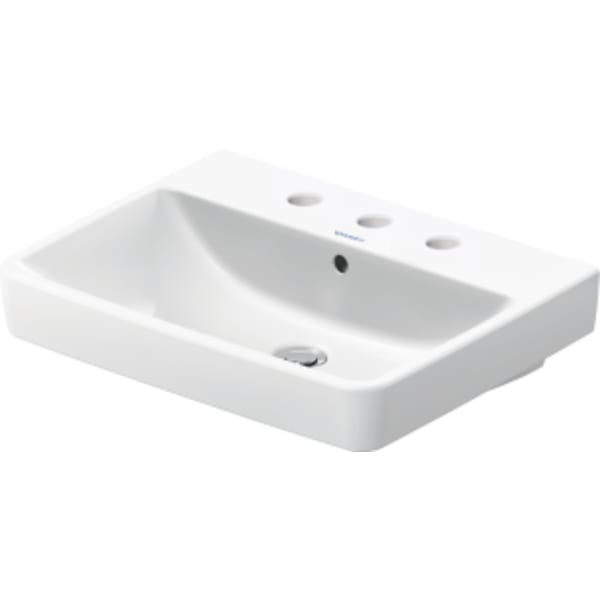 Duravit No.1 23 5/8" Rectangular Wall Mounted Sink in White with Widespread Faucet Holes and with Overflow