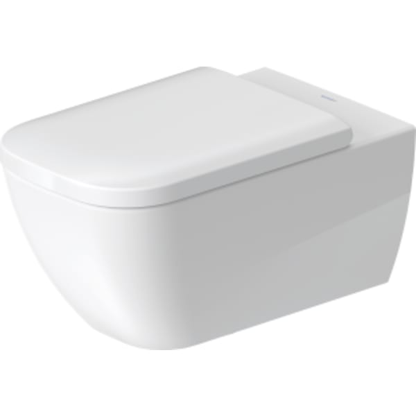 Duravit Happy D.2 1.6/0.8 GPF Dual Flush Rimless ADA Compliant Elongated Wall Mounted Toilet in White - Seat, Actuator, and In-Wall Tank and Carrier Sold Separately