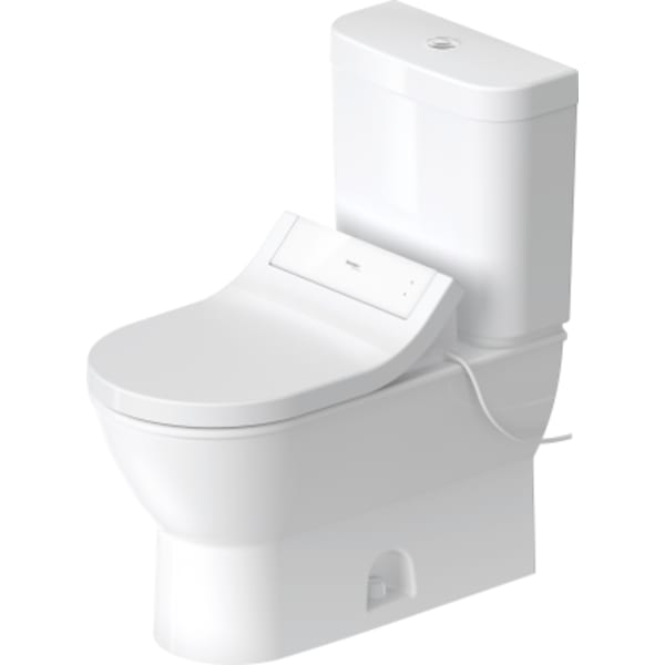 Duravit Darling New 1.28 GPF Single Flush Elongated Two Piece Toilet in White, Top Push Button Flush - Seat Included