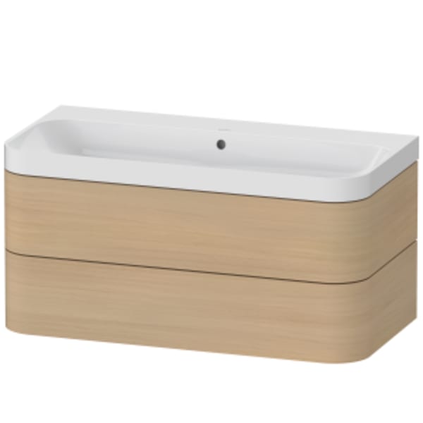 Duravit Happy D.2 38 3/8" Wall Mount Two Drawer c-shaped Single Vanity in Mediterranean Oak, Including Cabinet